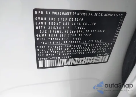 2023 Volkswagen Tiguan 2.0T S from USA, damaged, VIN 3VVRB7AX2PM140467